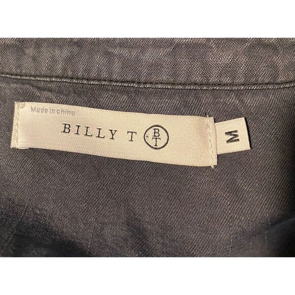 Billy T Button Down Long Sleeve Washed Black 100% Lyocell Dress Sz M Roll Tab - Picture 2 of 8